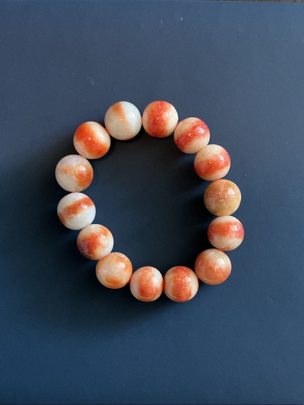 Heated Orange and Cream Jade Beaded Stretch Bracelet